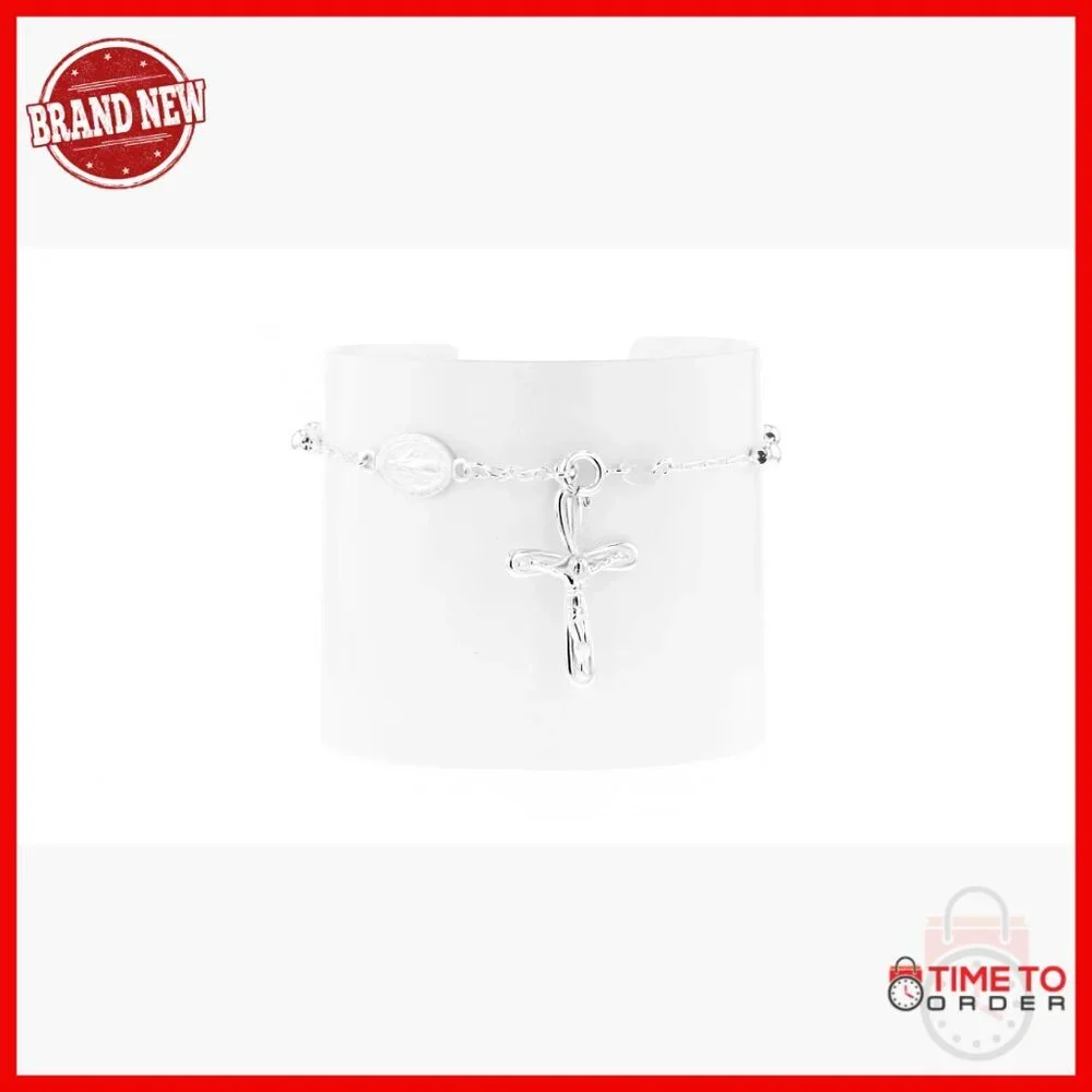 Sterling Silver Rosary-Style Bracelet, 7.5 Inches, Spring Ring Clasp